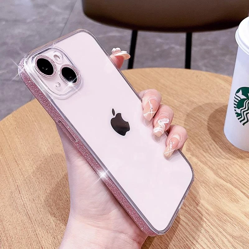 适用于iPhone14promax手机壳透明闪粉边框12/13Pro精孔全包防摔15