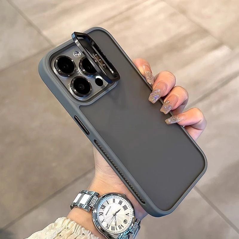 自带镜头支架适用iPhone15手机壳苹果14promax散热13肤感磨砂12潮