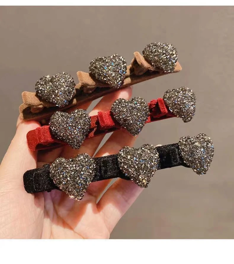 【特惠】植绒爱心发卡侧边编发刘海发夹感前额水钻碎发夹气质网红