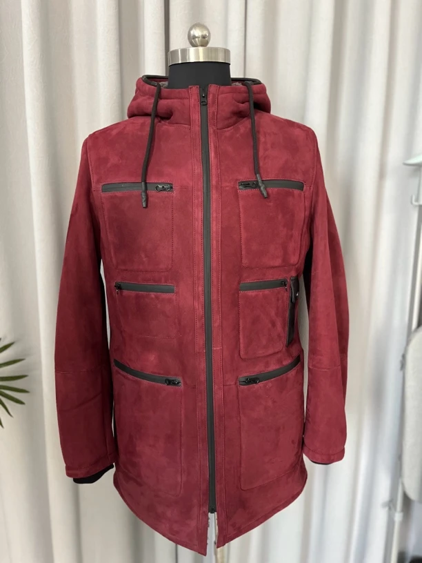 男士皮毛一体连帽中长款潮流保暖