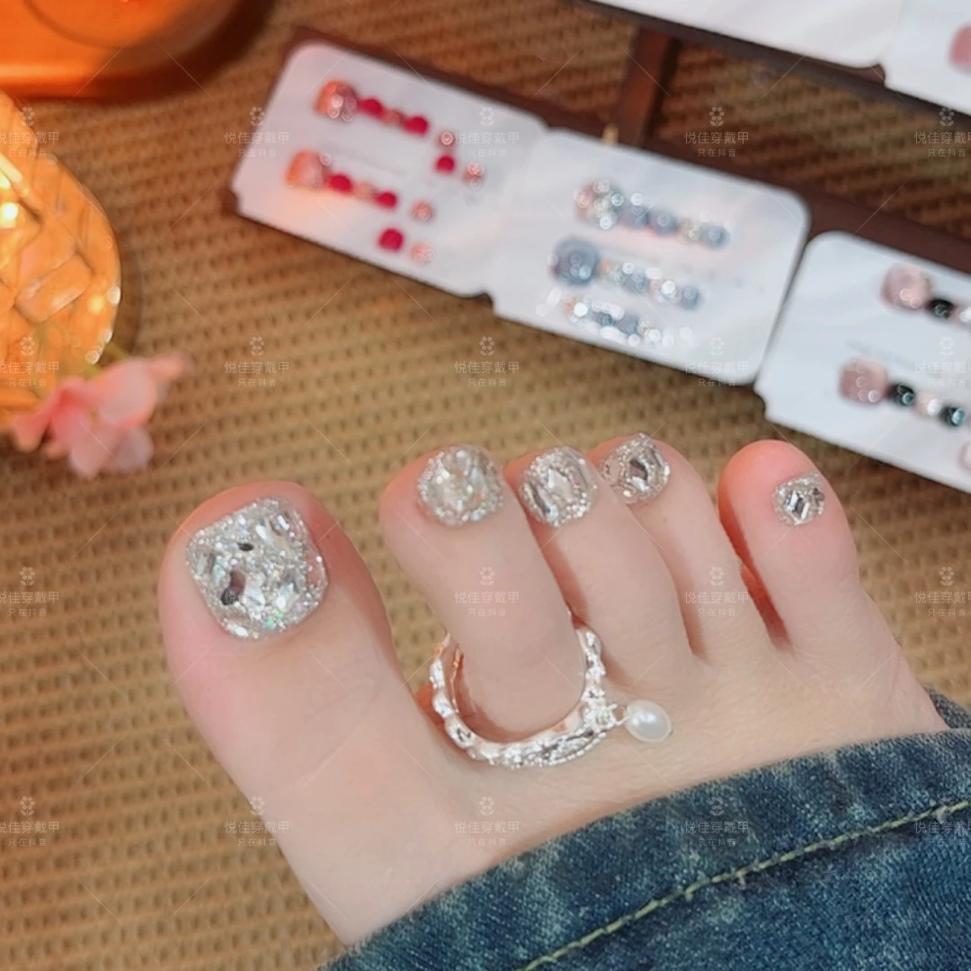 【银钻】纯手工脚甲l银色满钻高级显白脚甲14片