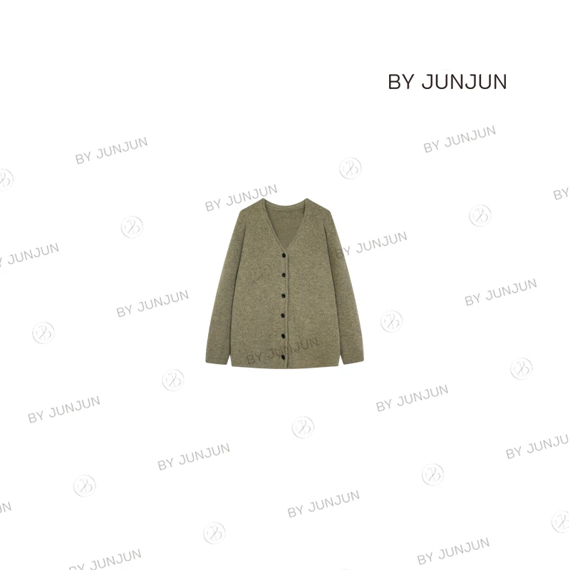 ByJunjun小众设计师 韩系极简风V领绵羊毛排扣开衫针织衫PL23849