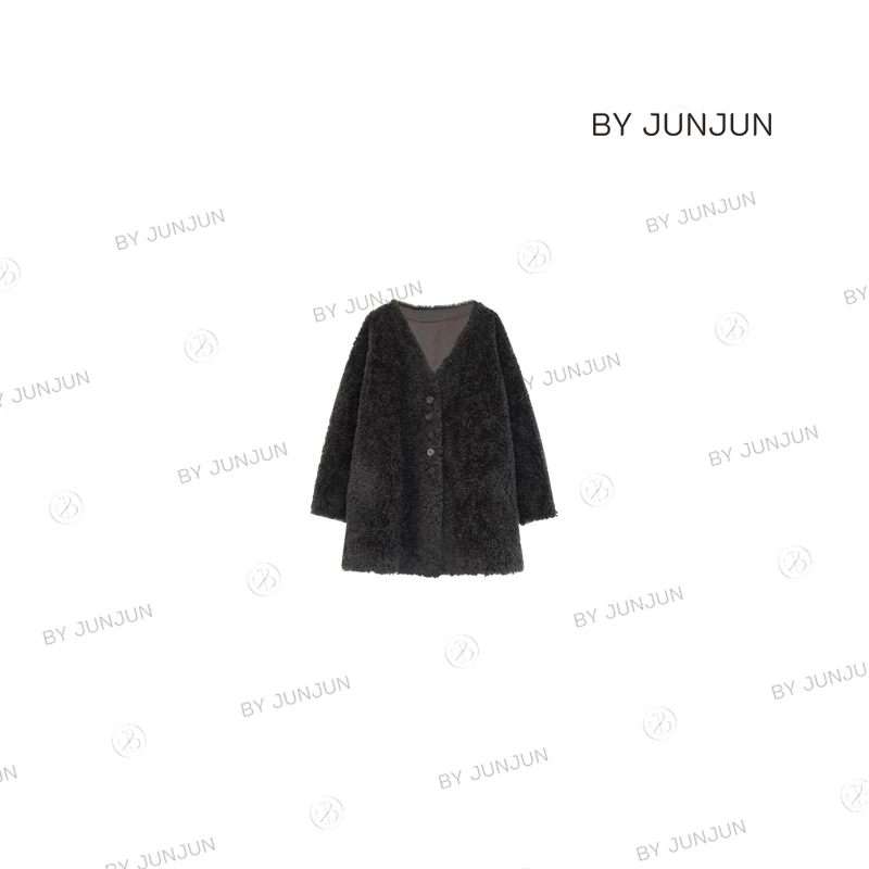 ByJunjun小众设计师 【乌木泰迪】羊毛外套高级女装V领上衣W33125