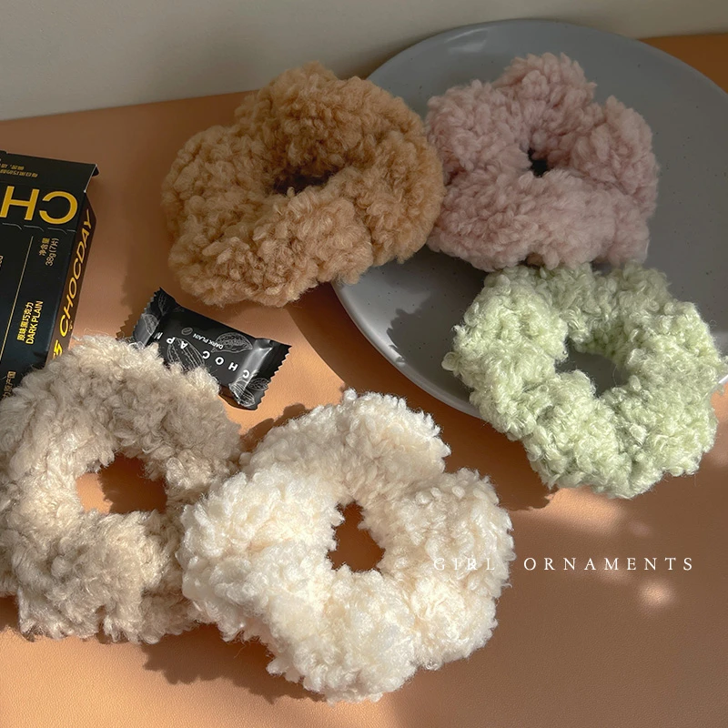 可爱日系羊羔毛发圈丸子头毛绒发绳扎头发马尾头绳森系头饰女手绳
