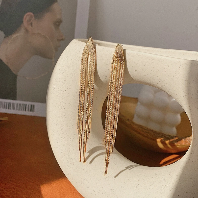 韩国气质流苏金属耳环女2023新款潮网红显脸瘦的耳坠高级感耳饰品