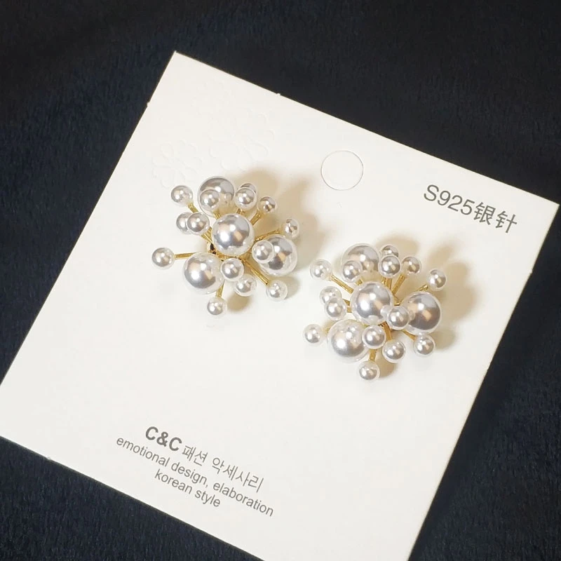 钛钢仿珍珠耳饰 925银耳针烟花贝珠高级感耳环女气质耳钉个性百搭