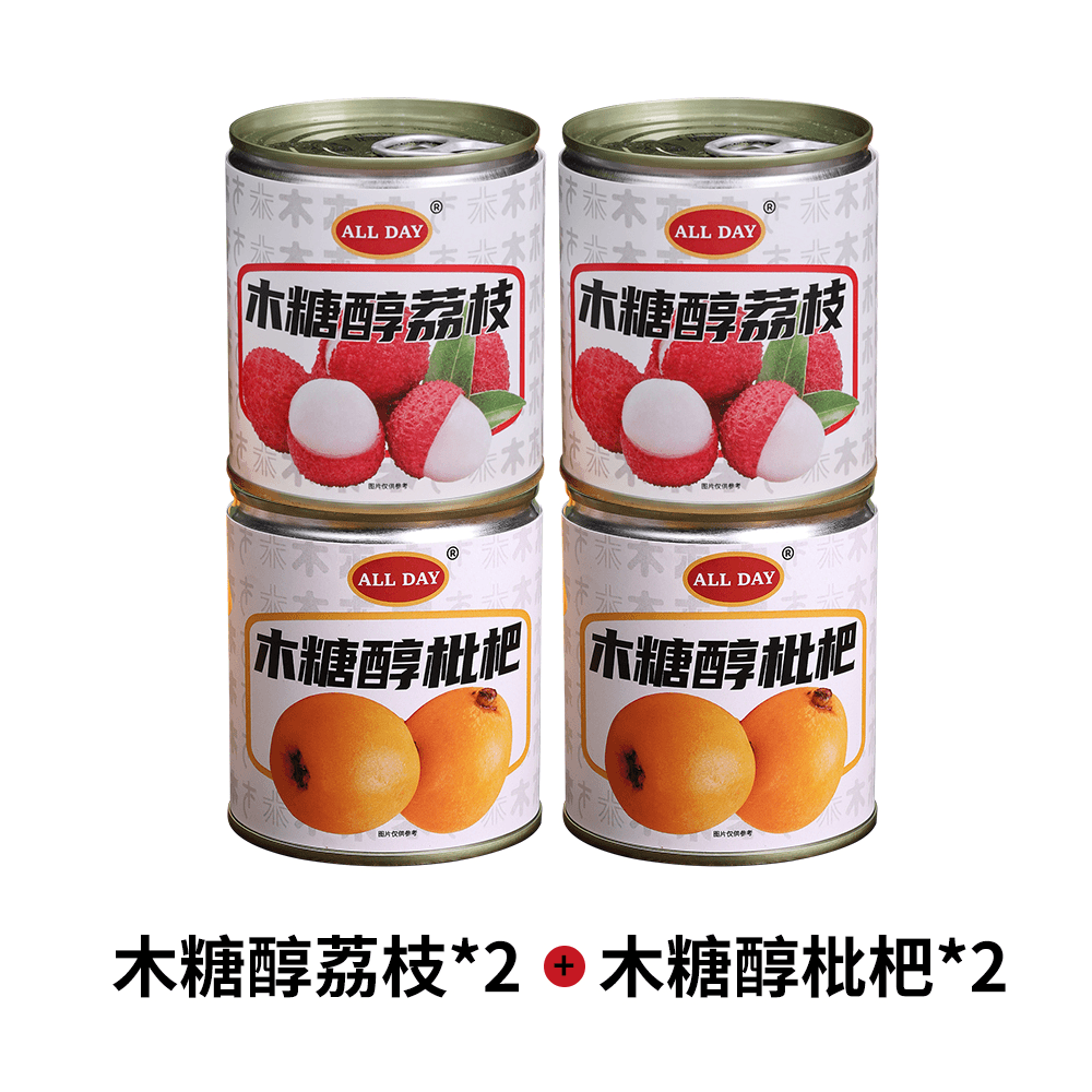【0蔗糖四罐组合】鲜荔枝杨梅枇杷果汁优选鲜果水果罐头混合装
