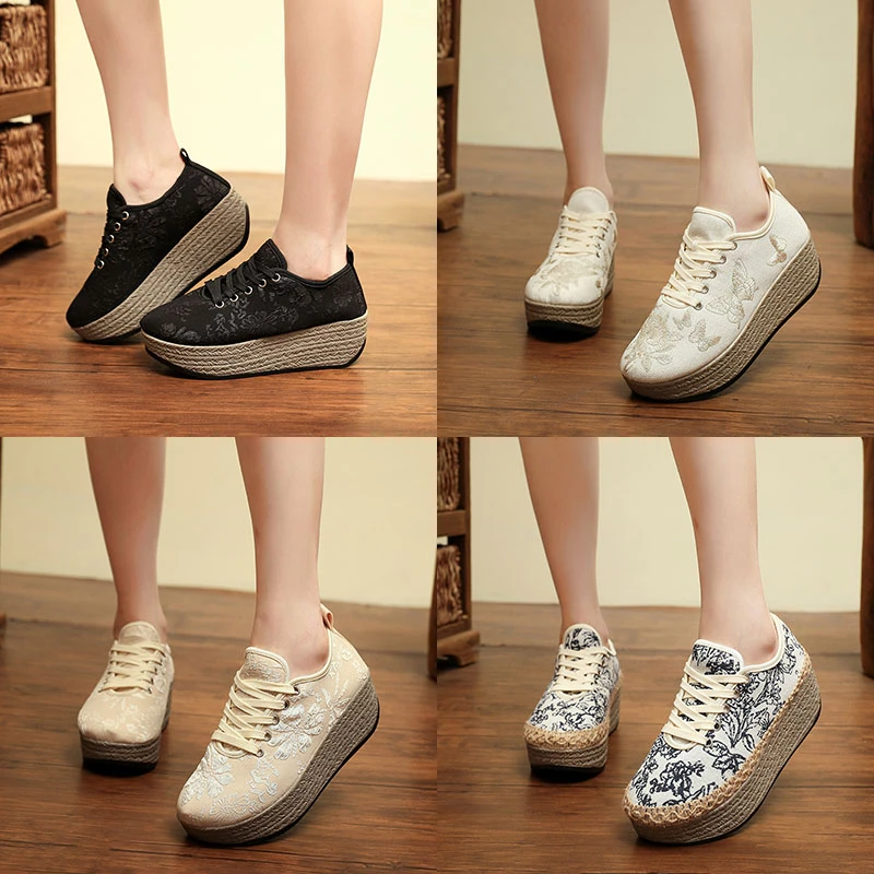 小个子时尚百搭摇摇鞋休闲软底布鞋厚底布鞋老北京布鞋女鞋复古