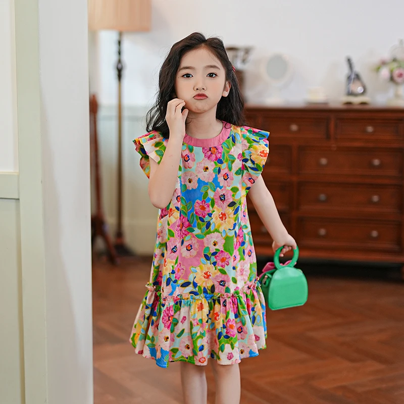 儿童裙子女夏季2025新款小女孩洋气公主裙中大童碎花裙女童连衣裙