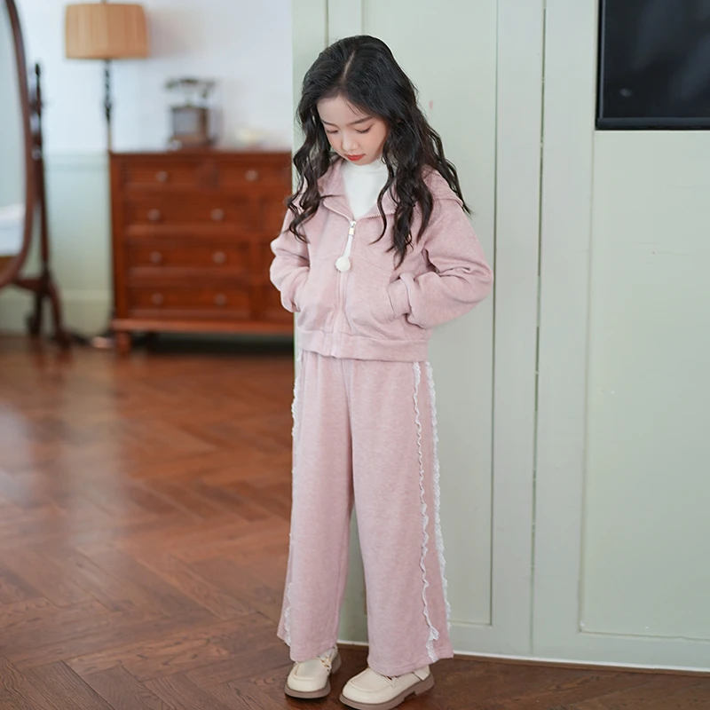 早秋女童套装2024秋装新款时尚长袖兔耳朵连帽宽松休闲卫衣两件套