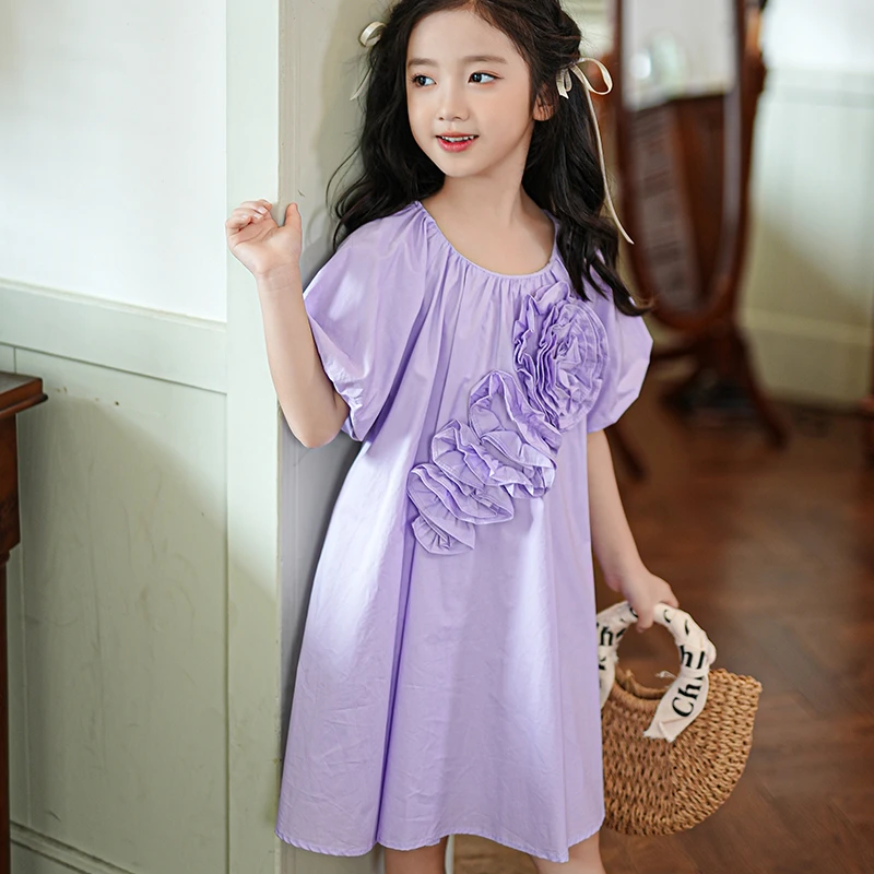 33069女童连衣裙高级感立体花朵甜美公主裙童装2025新款儿童裙子