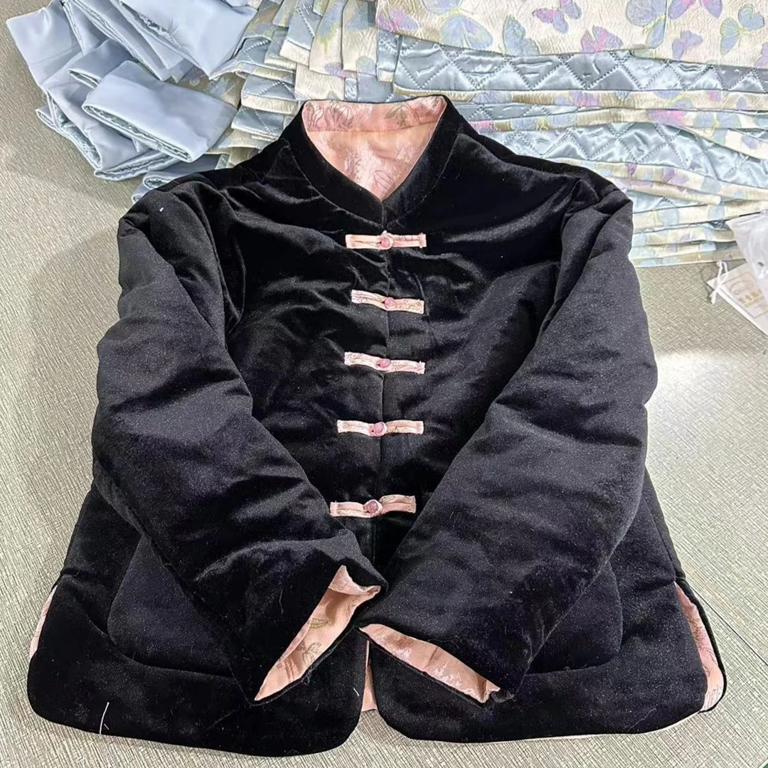 新中式中国风复古提花喜上眉梢双面穿丝绒加棉盘扣上衣