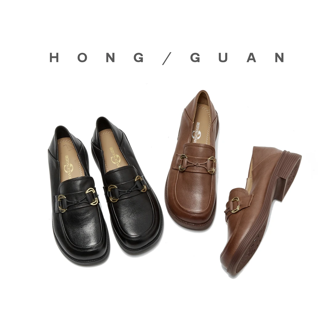 断码甩～红冠圆头乐福鞋春秋时尚英伦风平底复古春季软底舒适3809