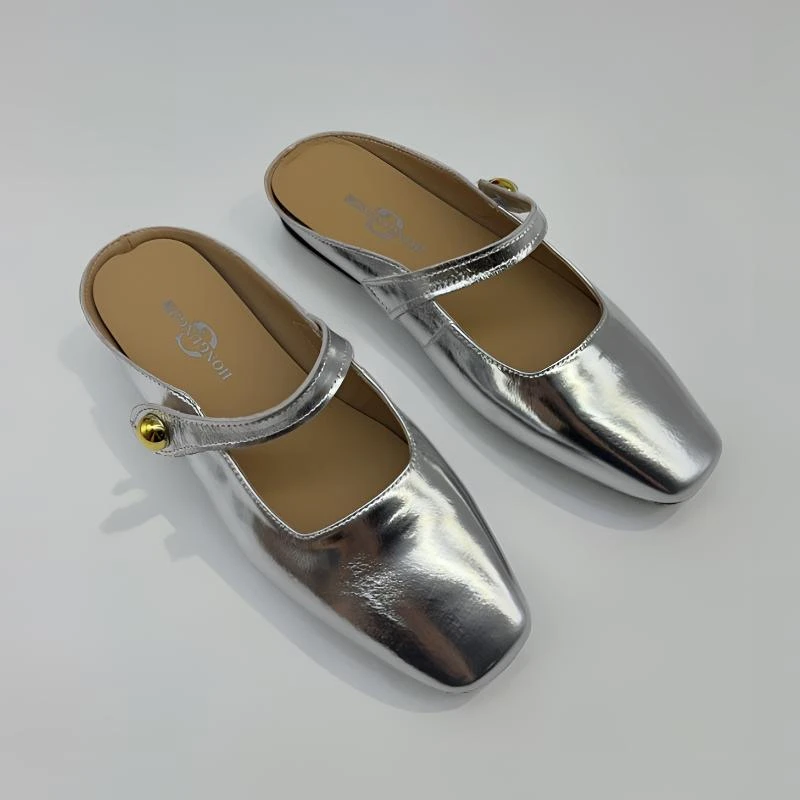 断码捡漏红冠凉鞋时尚夏季半拖平底百搭银色真皮25-65/2312-69