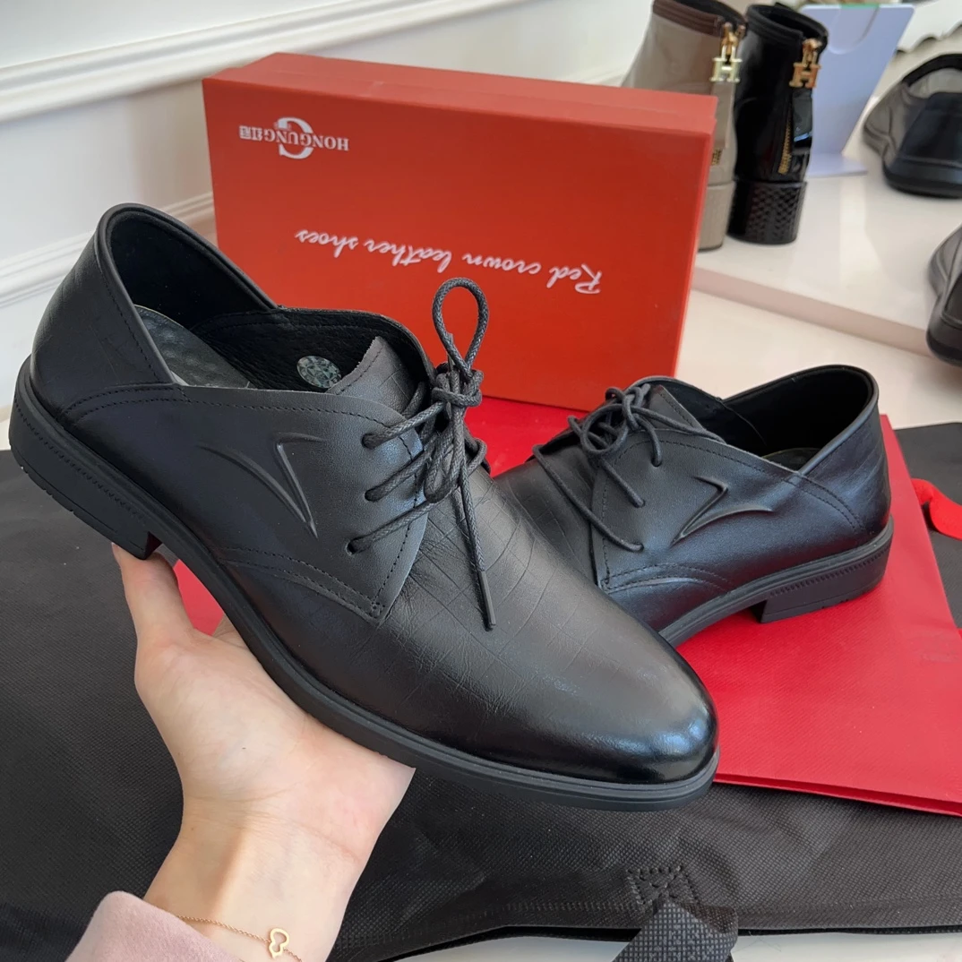 断码捡漏 红冠皮鞋男商务正装男士青年黑色潮流软底休闲男鞋808