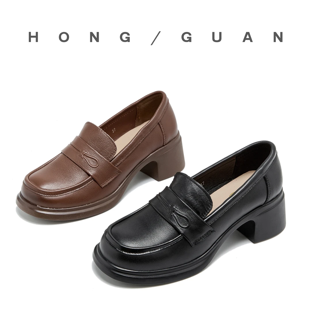 断码捡漏 | 红冠乐福鞋新款增高中跟粗跟单鞋小皮鞋697复古