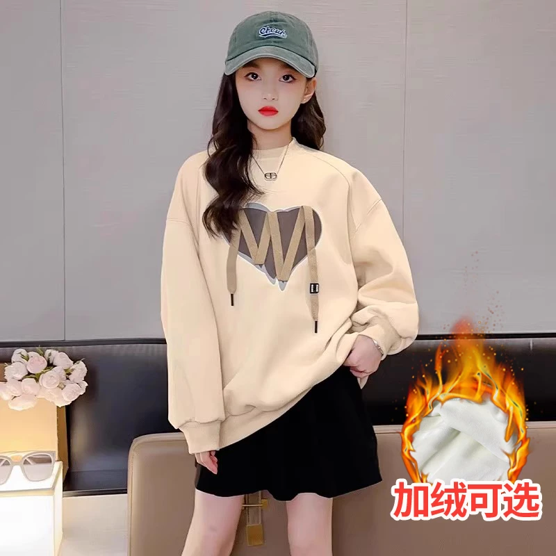 女童厚T恤秋装2023新款儿童套装洋派休闲上衣大童秋冬加绒女孩外