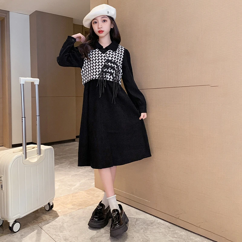 女童连衣裙春秋2024新款6-12岁15岁中大童小女孩洋气套装两件套潮