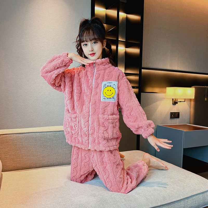 儿童家居服女童睡衣秋冬款加厚法兰绒女大童冬装2023新款套装冬季