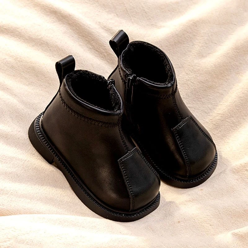 儿童马丁靴加绒二短靴男小童复古皮靴女宝宝鞋子公主靴子冬季款