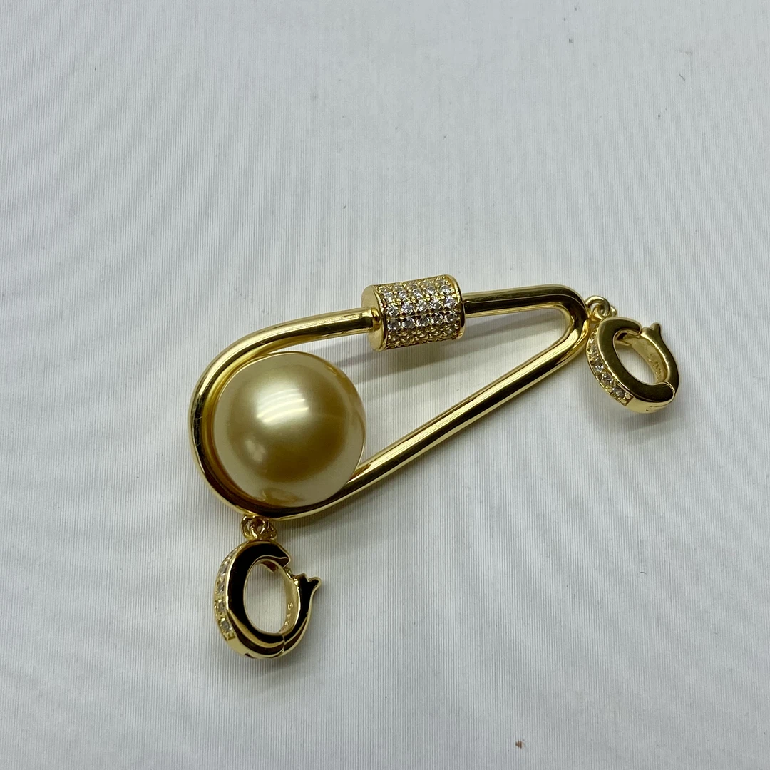 琪心海水南洋金珍珠双掰扣回形针吊坠