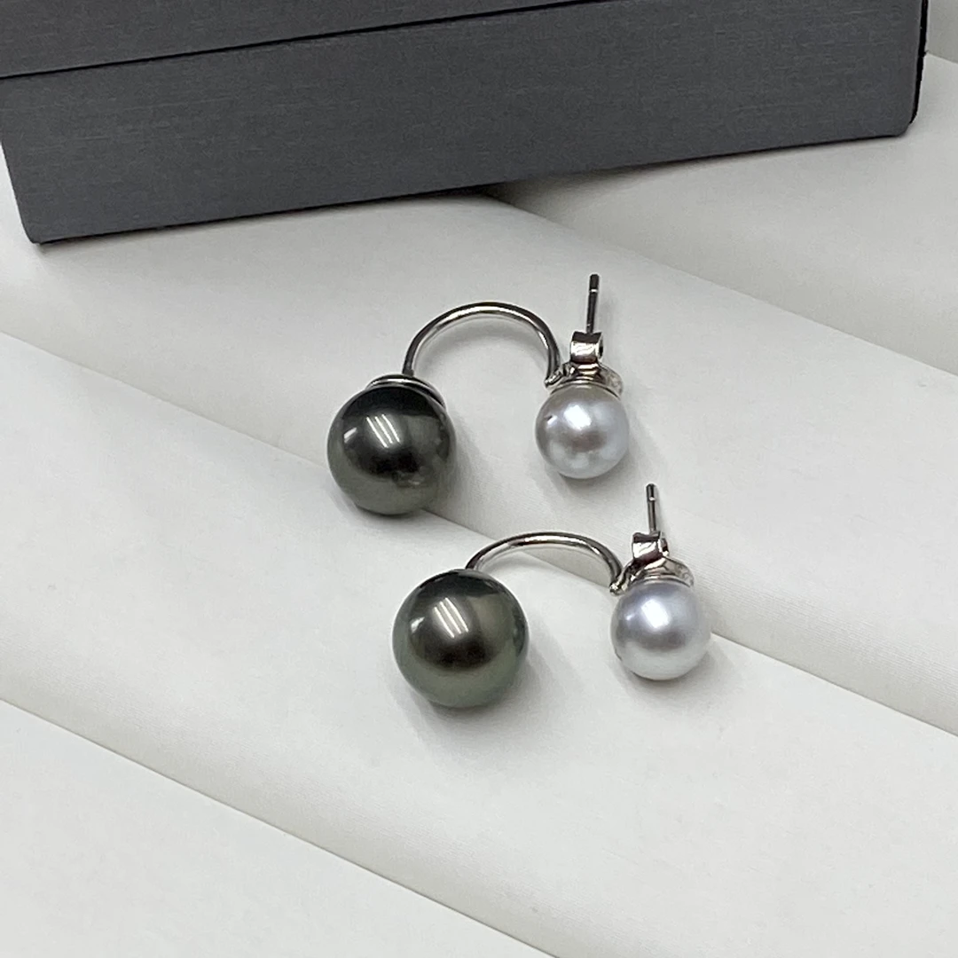 琪心海水大溪地黑珍珠➕海水akoya灰珍珠乔妹经典耳钉