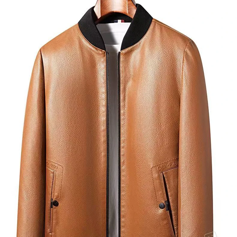 秋冬季男士皮衣外套头层公牛皮加厚皮夹克棒球领机车服男衣