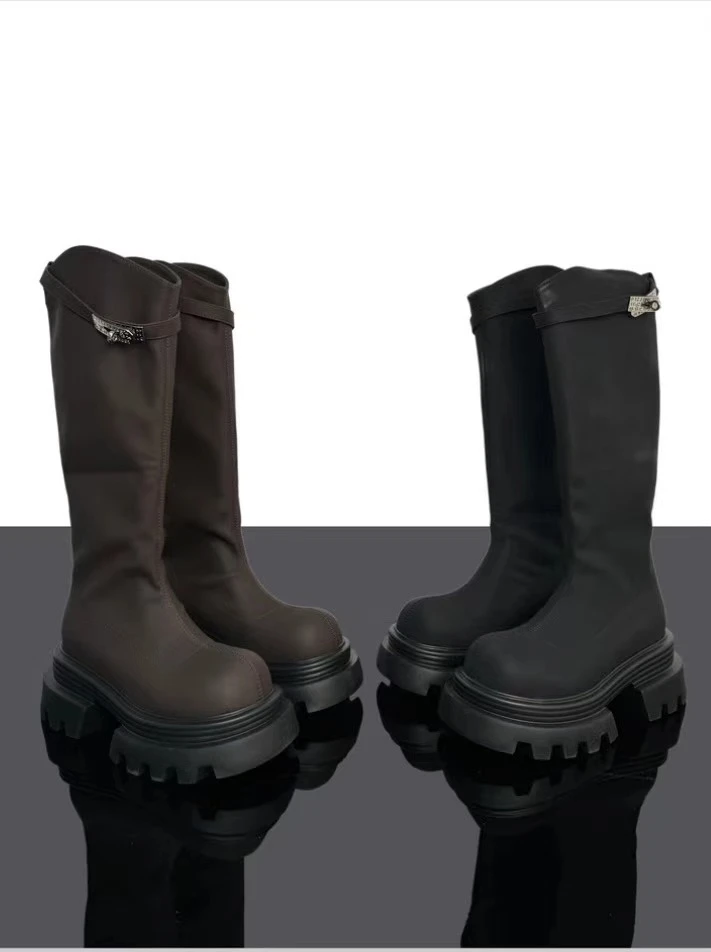 【舒雨】2024欧货长靴秋季新款字母靴圆头增高显瘦瘦瘦靴骑士女靴潮