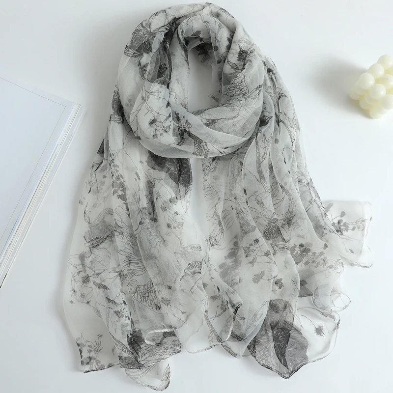 【止此墨白】杭州丝绸桑蚕丝丝巾护脖颈纱巾柔软透气百搭围巾时尚