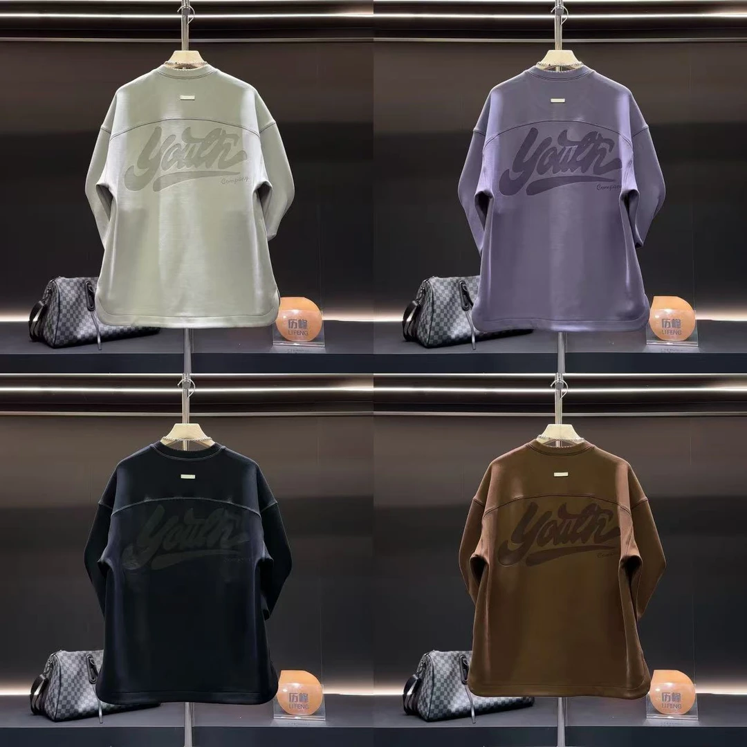 美式休闲字母印花时尚潮流秋冬季加绒保暖情侣同款圆领长袖卫衣T