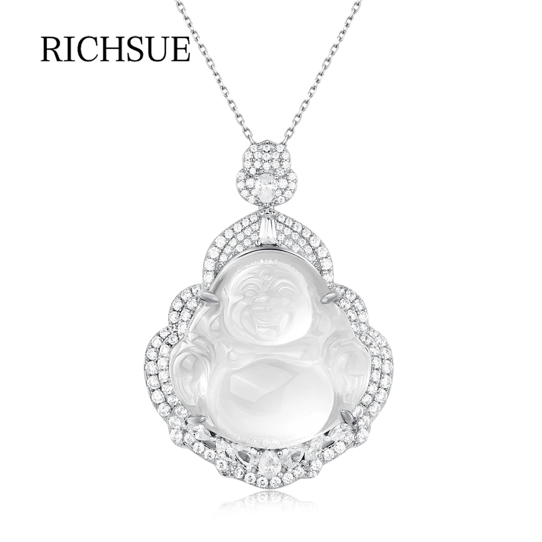非金属合成锆石吊坠 RICHSUE 白色佛公吊坠 s925银 新中式