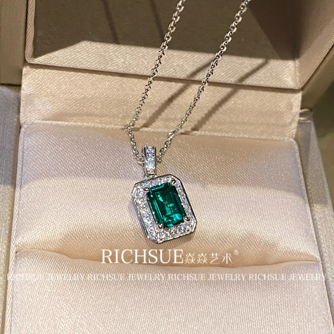 非金属合成锆石项链 RICHSUE 经典绿色项链 s925银镀金 贵气高级