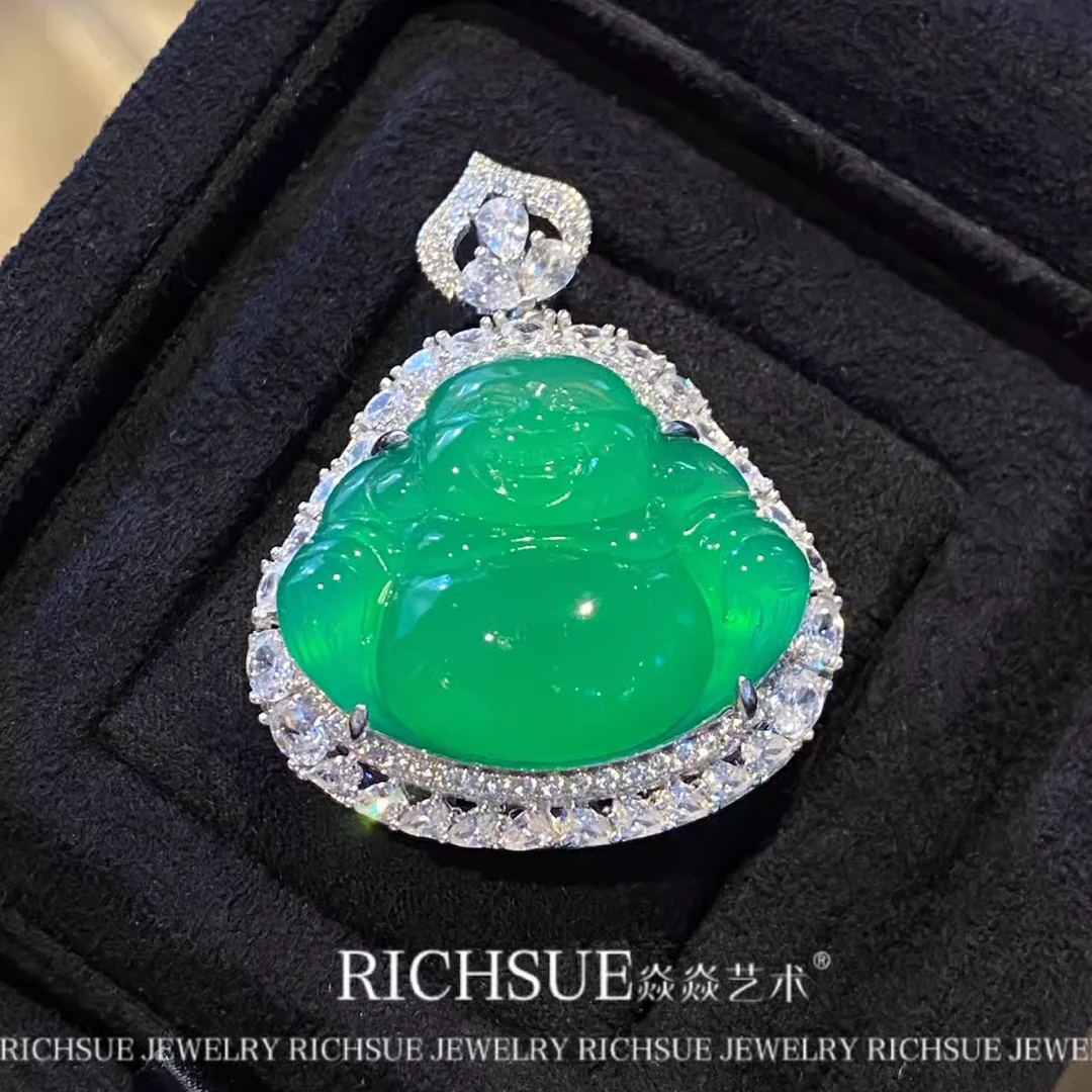 非金属合成锆石吊坠 RICHSUE 贵气大气绿色吊坠 s925银不含链子