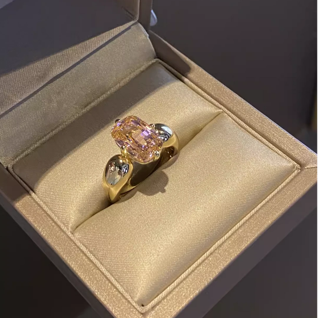 非金属合成锆石戒指 RICHSUE 橙粉色素圈戒指·s925银·唯美浪漫