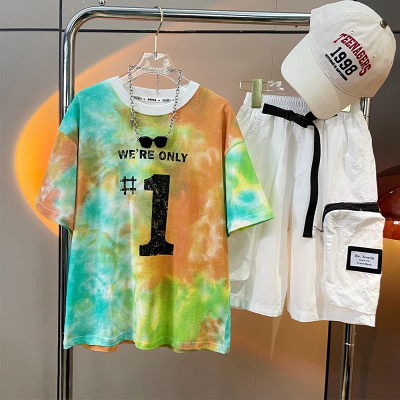 【黑米妈童装】2024儿童夏季新款短袖圆领T恤男童打底衫儿童潮牌408