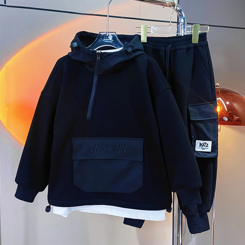 黑米妈男童连帽套装卫衣+裤子痞帅两件套儿童秋季中大童新款356