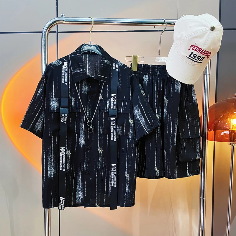 黑米妈2024男童夏季套装衬衫裤子两件套儿童中大童新款童装