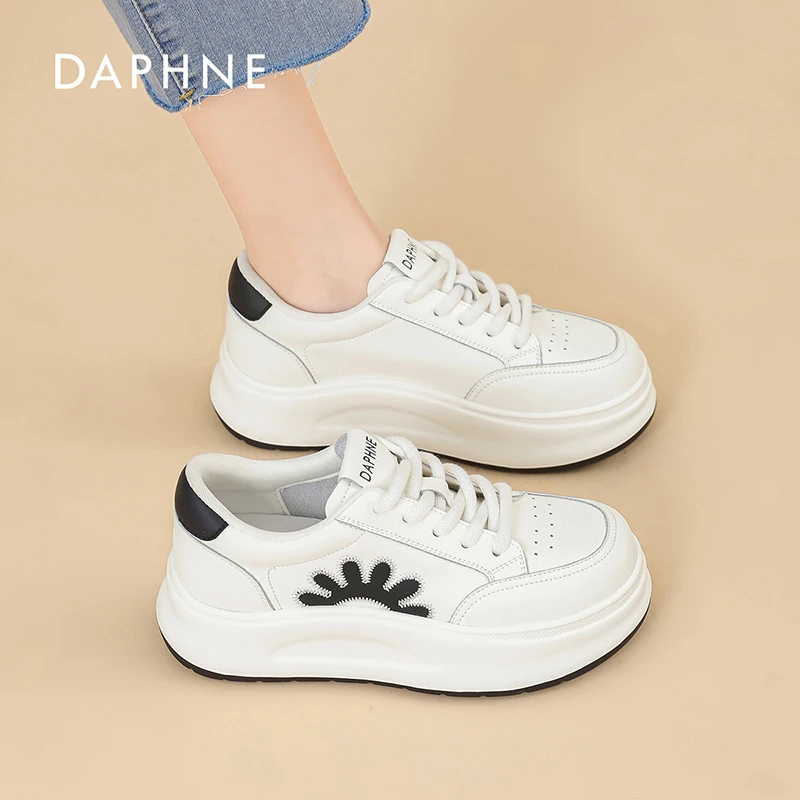 达芙妮爆款真皮小白鞋女2025新款真皮厚底板鞋百搭时尚运动休闲鞋