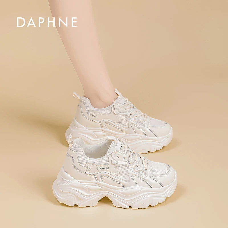 达芙妮网面老爹鞋2025夏季新款真皮拼网面透气厚底舒适运动休闲鞋