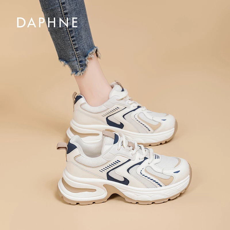 达芙妮新款老爹鞋2024夏季新款透气网面百搭时尚厚底拼色老爹鞋YM