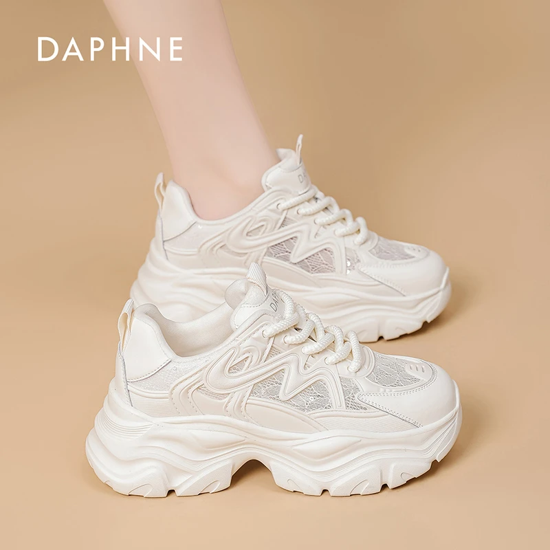 达芙妮真皮亮片老爹鞋女2025夏季新款透气网面时尚百搭休闲鞋X