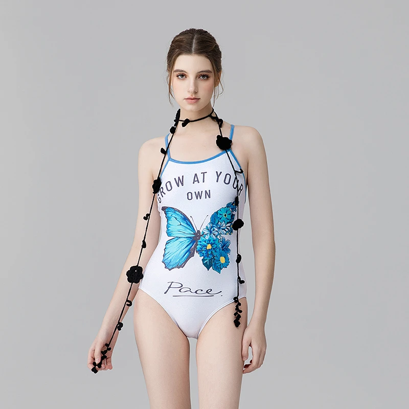 iuv【花丛蝶】连体三角运动高级可爱贴身无阻性感连体三角竞速泳衣