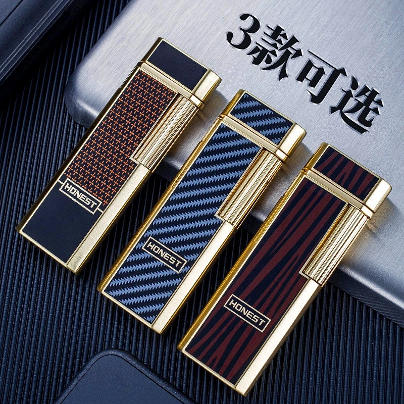 百诚窄版复古金属侧滑充气砂轮明火打火机刻字创意点烟器送男友