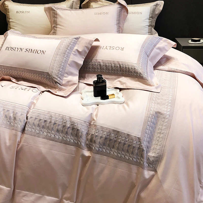 【优棉纺】重工艺刺绣纯色全棉四件套轻奢四季款双股匹马棉高档双人