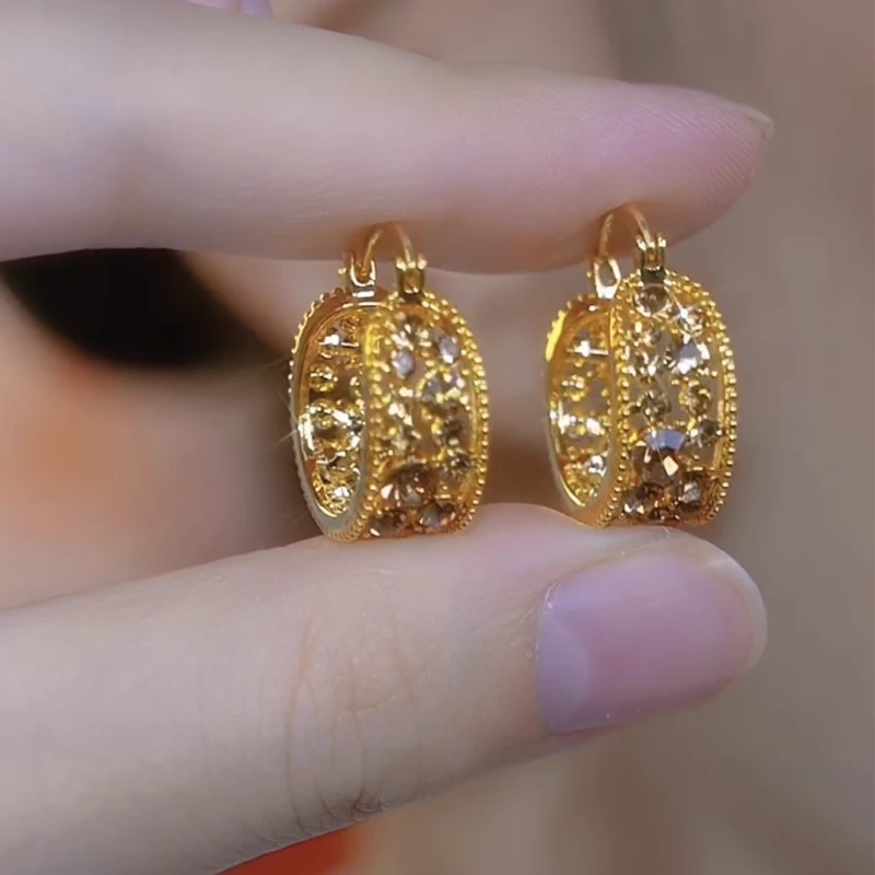 合金耳饰 简约风金色满钻C型耳圈耳环女设计感2024新款秋冬耳坠