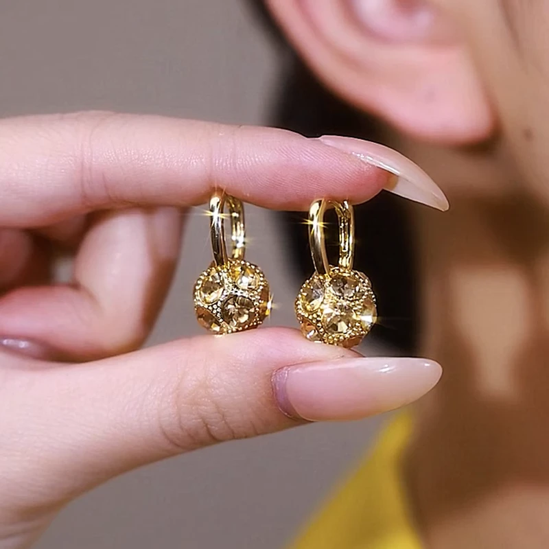 合金耳饰 超闪咖色耳环小众球球耳扣轻奢气质百搭简约高级感耳饰