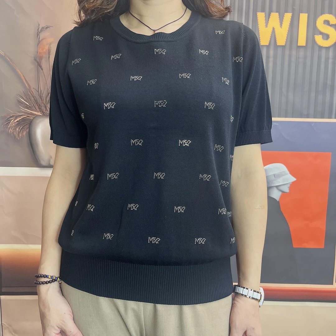 105 【莱赛尔天丝】秋冬季新款针织上衣女装短袖气质上衣