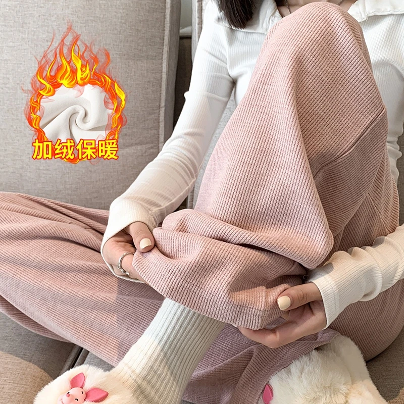 孕妇雪尼尔直筒八分运动裤2023年秋冬款加绒穿女显瘦阔腿裤春秋款