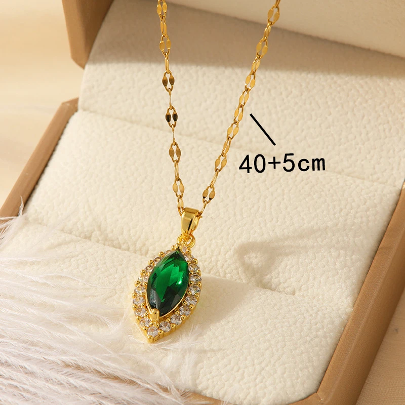 钛钢项链 项链女网红绿色几何小众轻奢新款设计感水滴气质锁骨链