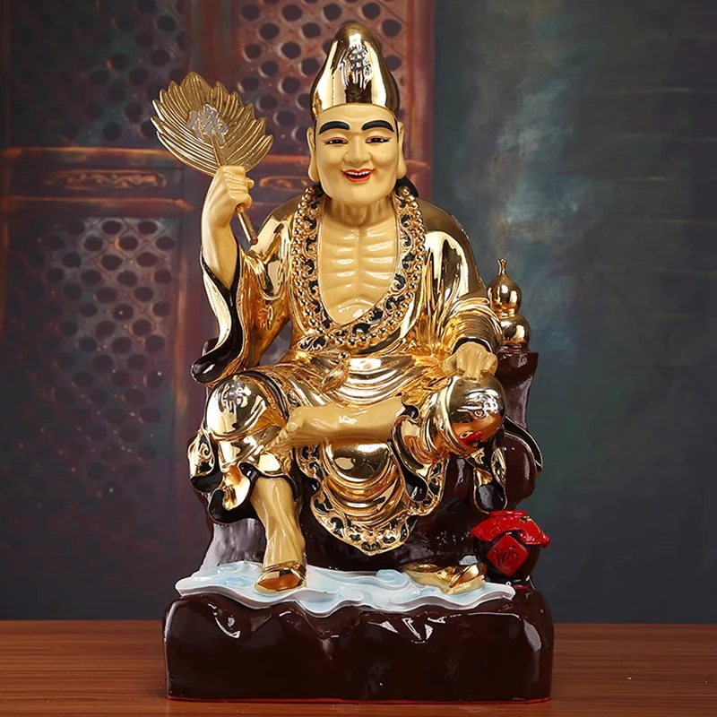 圆通台湾黄铜鎏金济公摆件居家摆件济公降龙罗汉办公室客厅摆件